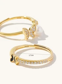 2pcs/set Cubic Zirconia Butterfly Decor Silver Ring - Multicolor - View 4