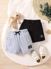 Baby Boy 2pcs Letter Patched Detail Knot Front Shorts - Multicolor - View 1