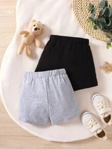 Baby Boy 2pcs Letter Patched Detail Knot Front Shorts - Multicolor - View 2