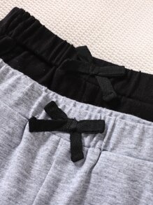 Baby Boy 2pcs Letter Patched Detail Knot Front Shorts - Multicolor - View 4