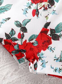 嬰兒印花腰帶吊帶連體短褲 - 紅白色 - 查看 6