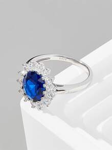 Cubic Zirconia Decor Silver Ring - Blue - View 2