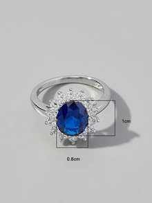 Cubic Zirconia Decor Silver Ring - Blue - View 5