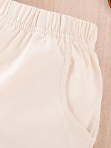 嬰兒女孩實色頸帶背心上衣和沒有腰帶的掀蓋口袋側面貨物褲 - 彩色 - 查看 5