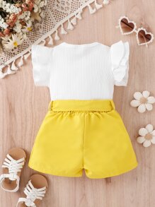 Baby Ribbed Knit Ruffle Trim Tee & Shorts - Multicolor - View 2