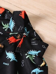 SHEIN Đứa bé trai In Khủng long Áo sơ mi & Quần short Without Tee - màu đen - Xem 3