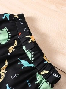 SHEIN Đứa bé trai In Khủng long Áo sơ mi & Quần short Without Tee - màu đen - Xem 5