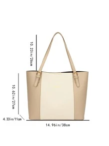 雙色單肩托特包 - 卡其色 - 查看 8