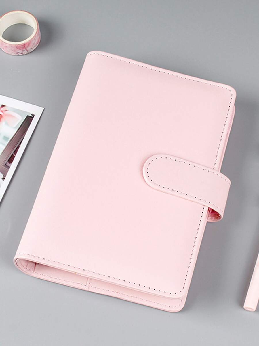 1pc A6 Plain Color Loose-leaf Cover With 6pcs Zipper Loose-leaf Bag