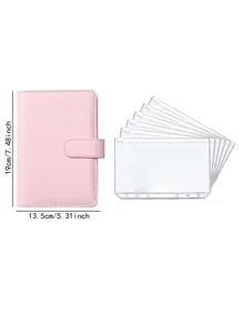 1pc A6 Plain Color Loose-leaf Cover With 6pcs Zipper Loose-leaf Bag
