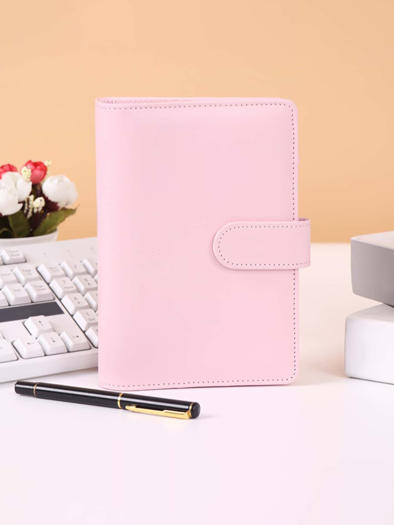 1pc A6 Plain Color Loose-leaf Cover With 8pcs Zipper Loose-leaf Bag & 2pcs Sticker & 12pcs Budget Table Paper - Multicolor - View 1