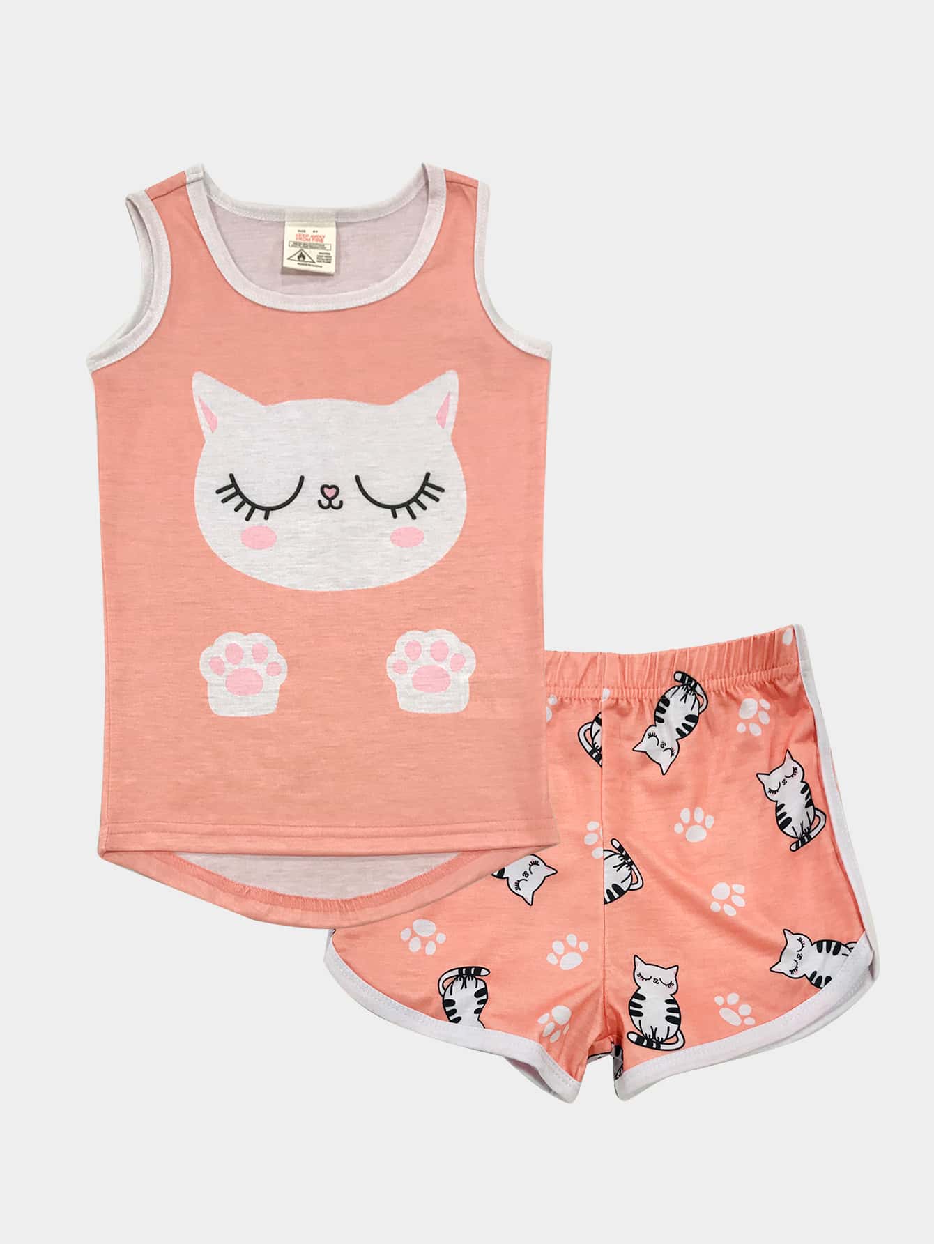 Girls Cartoon Graphic Contrast Binding Snug Fit PJ Set - Baby Pink - View 1