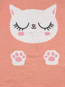 Girls Cartoon Graphic Contrast Binding Snug Fit PJ Set - Baby Pink - View 3