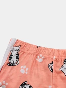 Girls Cartoon Graphic Contrast Binding Snug Fit PJ Set - Baby Pink - View 5