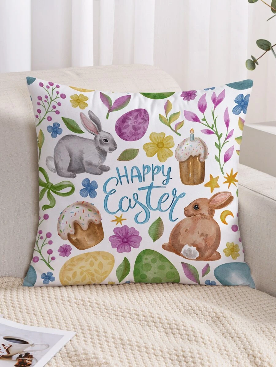 1pc Easter Rabbit Single Side Printed Pillow Case - Multicolor - View 1