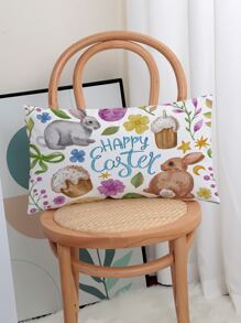 1pc Easter Rabbit Single Side Printed Pillow Case - Multicolor - View 4