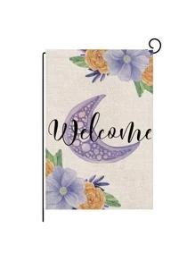 1pc Letter & Moon Print Garden Flag,Simple Polyester Flower Print Flag For Garden - Multicolor - View 1