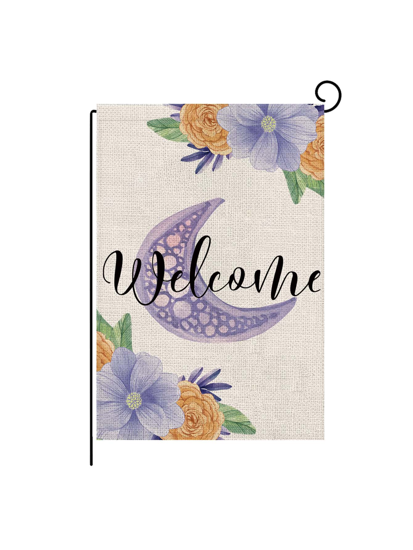 1pc Letter & Moon Print Garden Flag,Simple Polyester Flower Print Flag For Garden - Multicolor - View 1