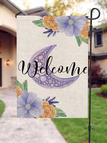 1pc Letter & Moon Print Garden Flag,Simple Polyester Flower Print Flag For Garden - Multicolor - View 2