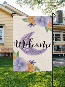 1pc Letter & Moon Print Garden Flag,Simple Polyester Flower Print Flag For Garden - Multicolor - View 3