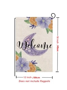 1pc Letter & Moon Print Garden Flag,Simple Polyester Flower Print Flag For Garden - Multicolor - View 4