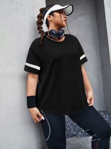 Easithlete Plus Size Reflective Tape Drop Shoulder Sports Tee Gym Women Shirts - Black - View 4
