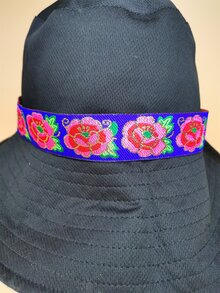 7米/卷 3.3厘米宽 蓝色涤纶马具和服装装饰 带大莲花图案 适合DIY - 藍色 - 查看 4