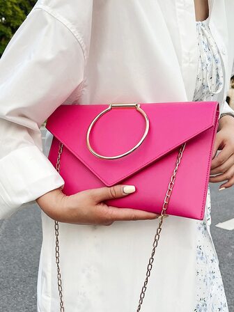 螢光紅翻蓋鏈條信封包