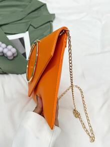 Neon Orange Flap Chain Envelope Bag - Orange - View 4