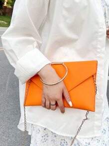 Neon Orange Flap Chain Envelope Bag - Orange - View 5