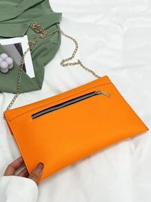 Neon Orange Flap Chain Envelope Bag - Orange - View 6