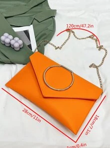 Neon Orange Flap Chain Envelope Bag - Orange - View 8