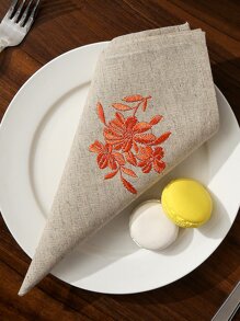 1件亚麻布花卉刺绣装饰方巾，高品质刺绣工艺，适用于厨房、餐桌、书桌、梳妆台、家居装饰、客厅、卧室、庭院、室内/室外、露营、别墅、节日、聚会、橱柜、餐厅、派对、婚礼装饰。 - 橘色 - 查看 1