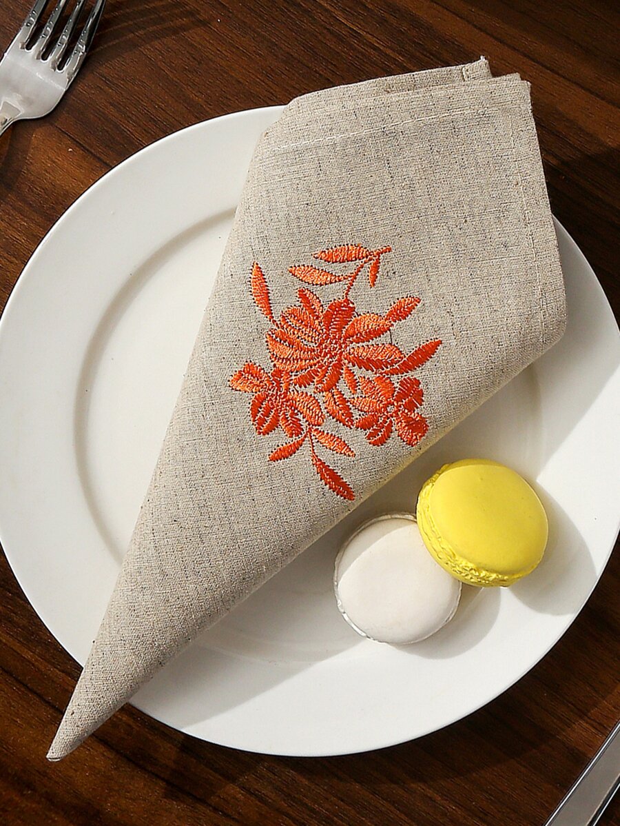 1件亚麻布花卉刺绣装饰方巾，高品质刺绣工艺，适用于厨房、餐桌、书桌、梳妆台、家居装饰、客厅、卧室、庭院、室内/室外、露营、别墅、节日、聚会、橱柜、餐厅、派对、婚礼装饰。 - 橘色 - 查看 1