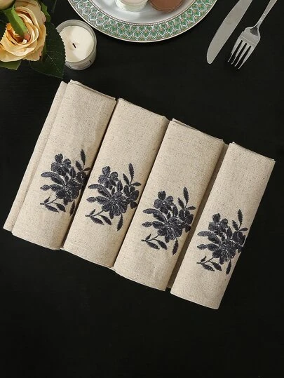 1 pieza Servilleta cuadrada decorativa de tela de lino con bordado floral, artesanía de bordado de alta calidad, adecuada para cocina, mesa de comedor, escritorio, tocador, decoración del hogar, sala de estar, dormitorio, patio, interior/exterior, camping, villa, fiestas, bodas