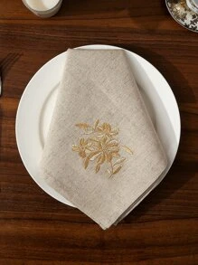 1 pieza Servilleta cuadrada decorativa de tela de lino con bordado floral, artesanía de bordado de alta calidad, adecuada para cocina, mesa de comedor, escritorio, tocador, decoración del hogar, sala de estar, dormitorio, patio, interior/exterior, campamento, villa, fiestas, reuniones, gabinetes, comedor, fiestas, decoraciones de boda - Dorado - Ver 3