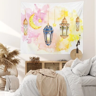 1 件斋月水彩月亮印花壁挂挂毯，壁毯