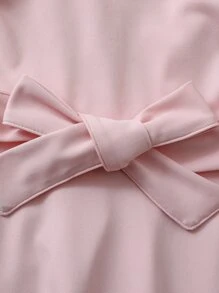 Teen Girls Asymmetrical Neck Ruffle Trim Belted Dress - Baby Pink - View 3