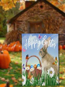 Easter Rabbit Print Garden Decorative Flag - Multicolor - View 3