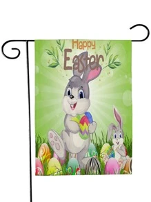 1pc Easter Rabbit & Egg Print Garden Flag,Cartoon Polyester Animal Print Flag For Holiday,Garden - Multicolor - View 1