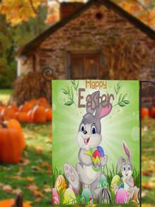 1pc Easter Rabbit & Egg Print Garden Flag,Cartoon Polyester Animal Print Flag For Holiday,Garden - Multicolor - View 3