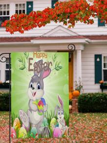 1pc Easter Rabbit & Egg Print Garden Flag,Cartoon Polyester Animal Print Flag For Holiday,Garden - Multicolor - View 5