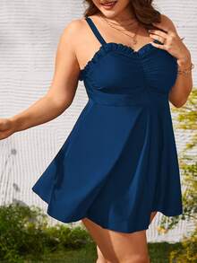 Bañador una pieza ribete fruncido pecho con fruncido ribete fruncido - Agua verde azul - Ver 3