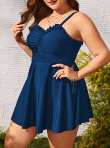 Bañador una pieza ribete fruncido pecho con fruncido ribete fruncido - Agua verde azul - Ver 4