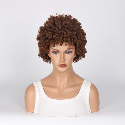 Short Afro Curly Synthetic Wig With Bangs