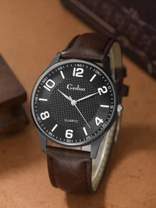 GEDUO 1 pieza Hombres Reloj cuarzo de puntero redondo & 1 pieza Pulsera - Negro - Ver 2