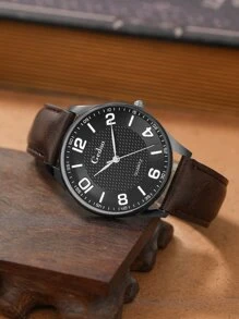 GEDUO 1 pieza Hombres Reloj cuarzo de puntero redondo & 1 pieza Pulsera - Negro - Ver 3