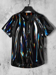 GENTILAND Áo sơ mi Nam Nút phía trước màu trơn Đường phố - màu đen - Xem 1