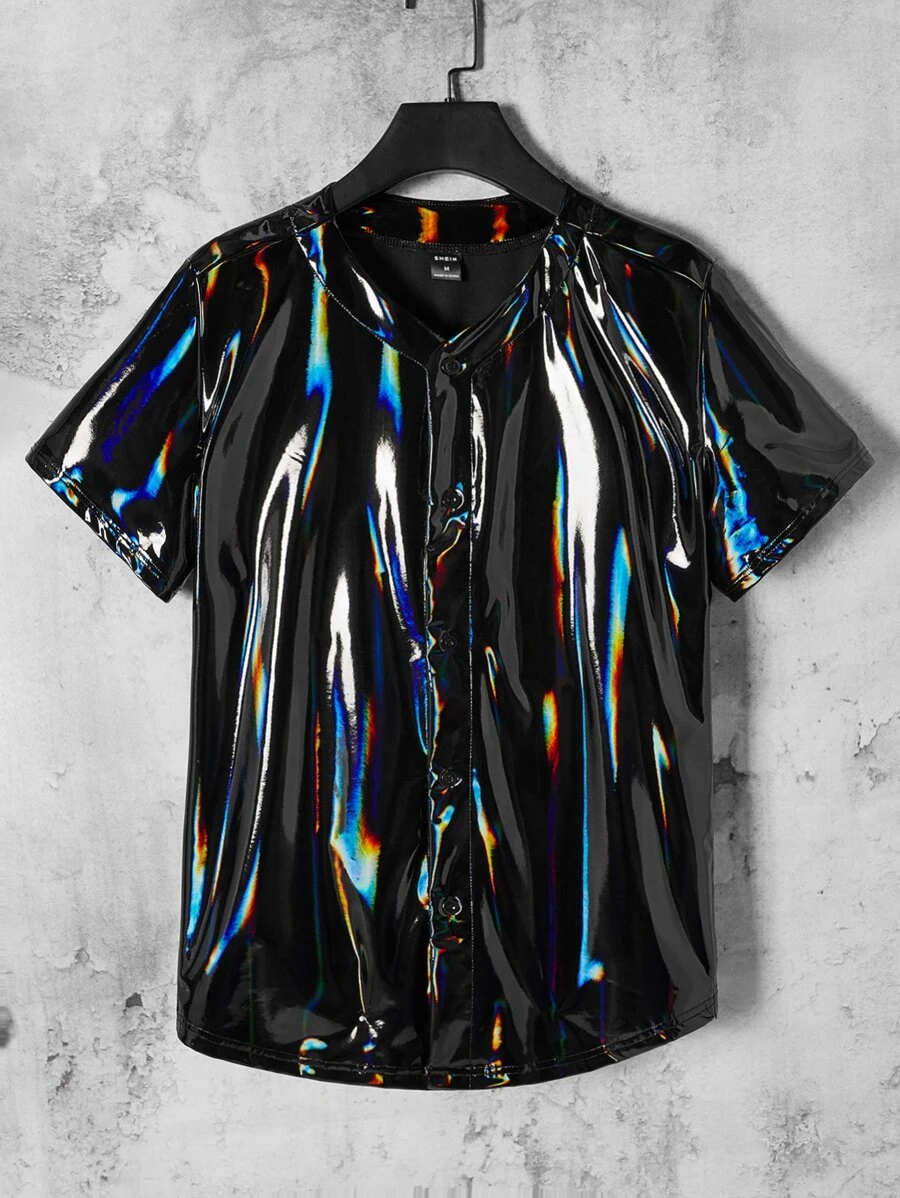 GENTILAND Áo sơ mi Nam Nút phía trước màu trơn Đường phố - màu đen - Xem 1