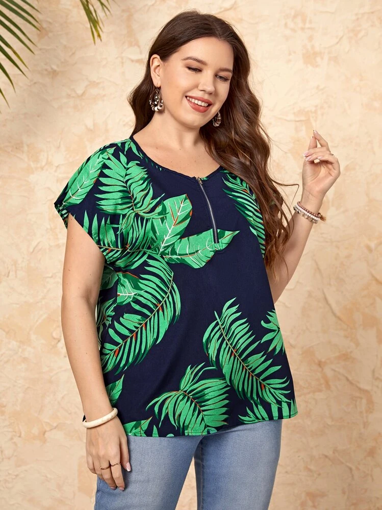 EMERY ROSE Boho Tropisch Grote maat blouse Rits - Veel kleurig - Bekijken 3